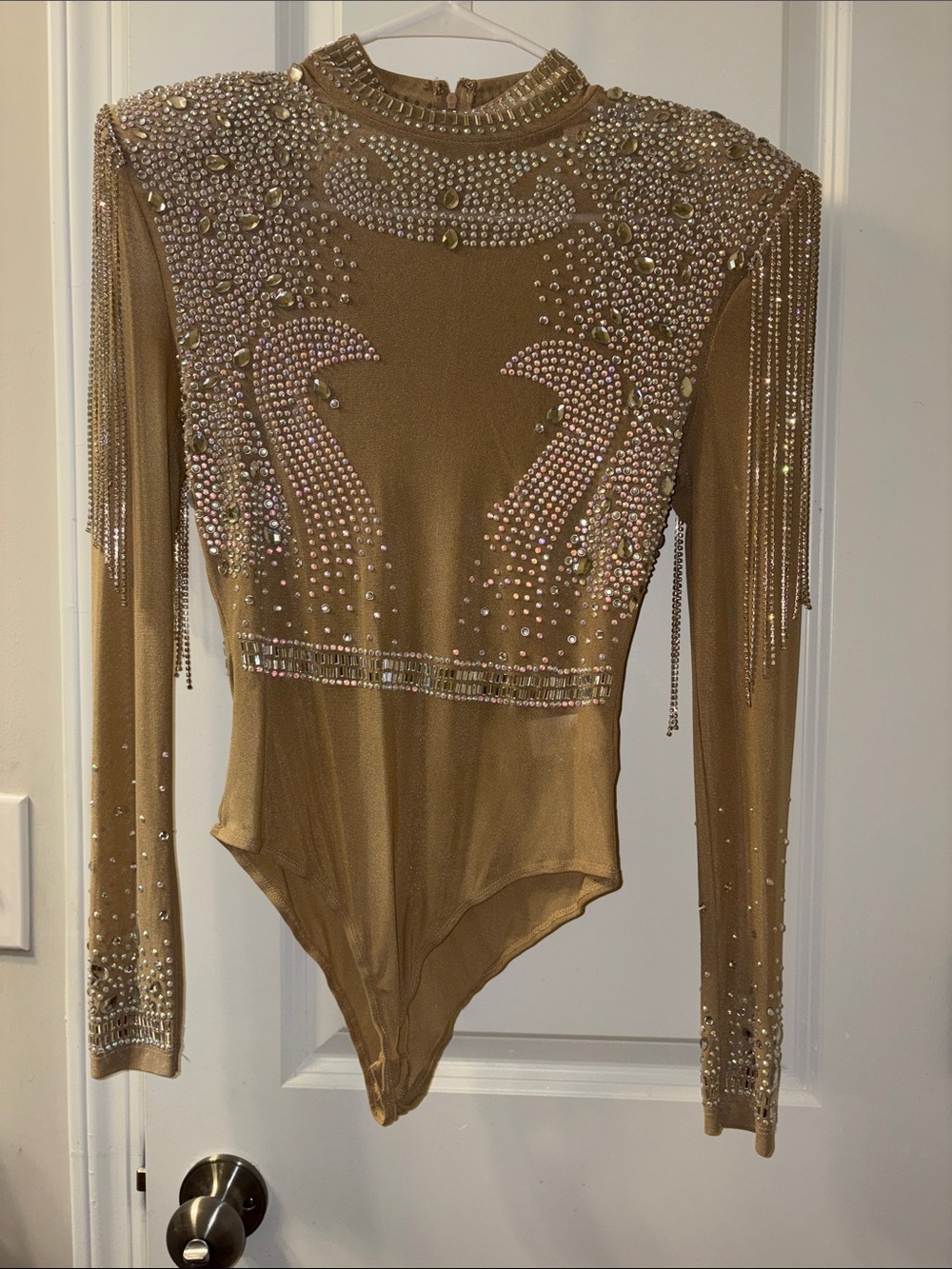Nude Rhinestone Embellished One-Piece Leotard
